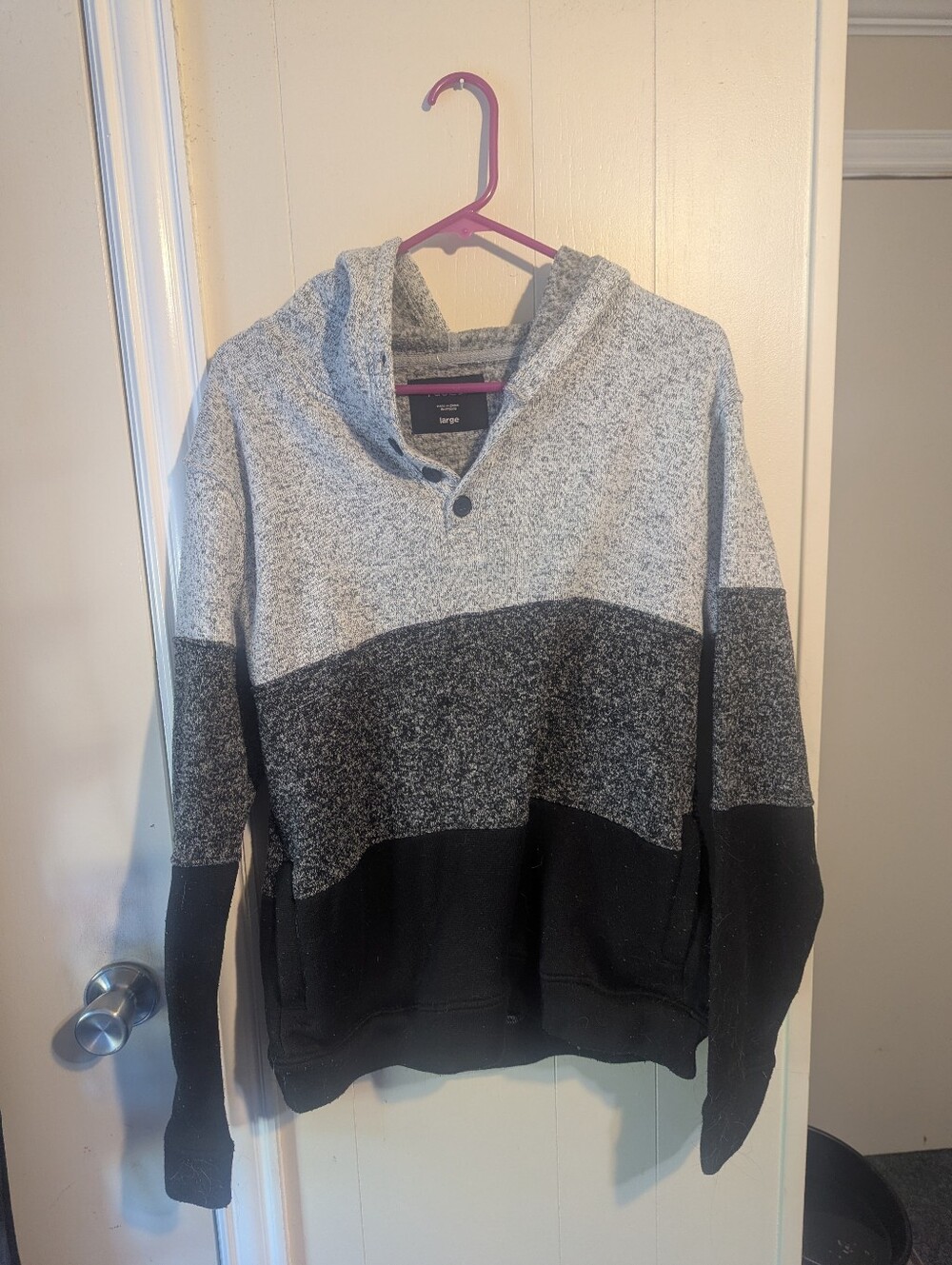 Rue21 Men's Colorblock Knit Hooded Sweater Button Neck - Size Large